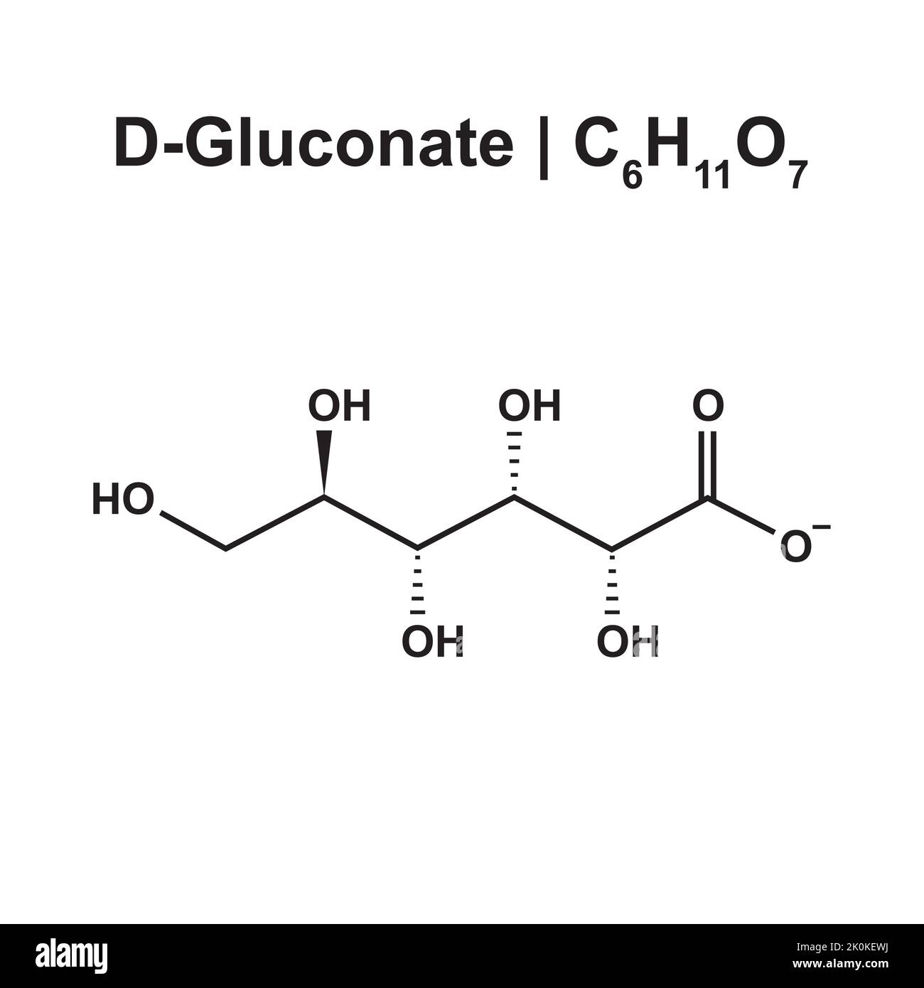 D-Gluconate (C6H11O7) structure chimique. Illustration vectorielle. Illustration de Vecteur