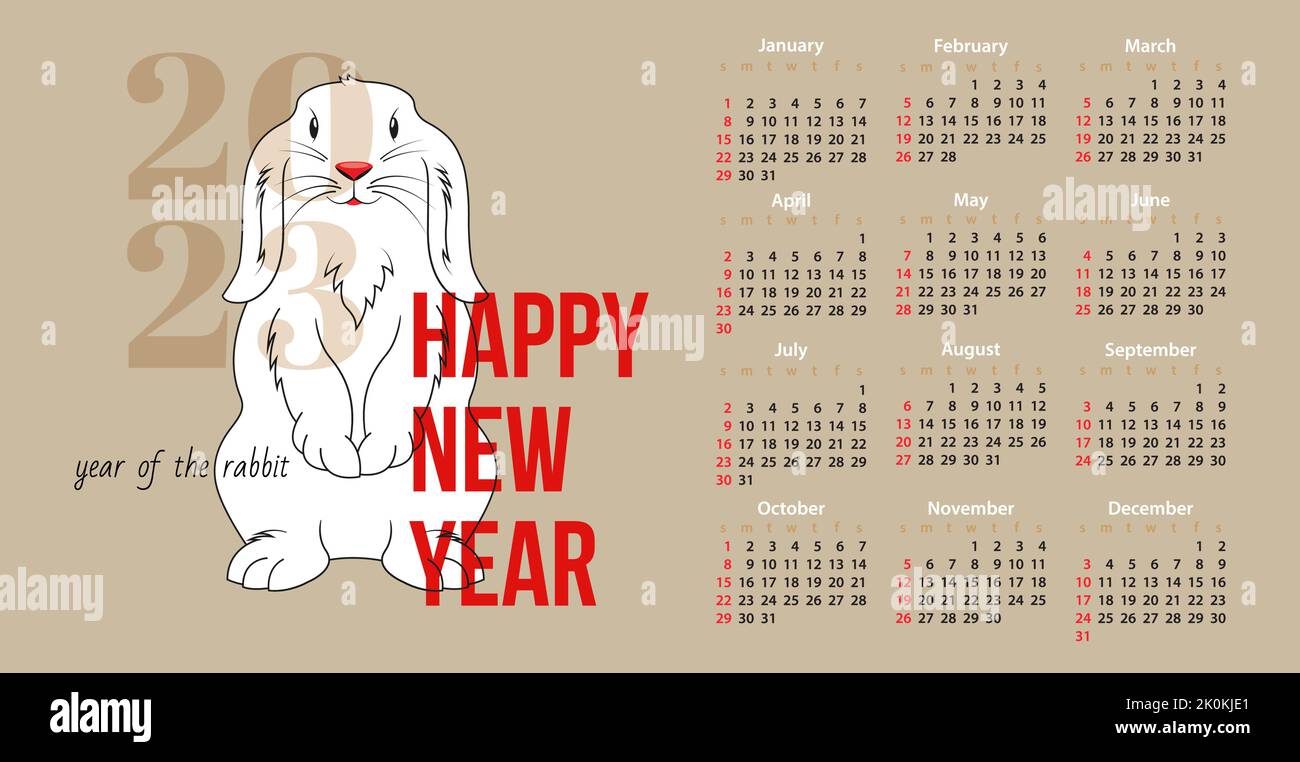 Calendrier pour 2023. Le lapin blanc est le symbole de la nouvelle année Illustration de Vecteur