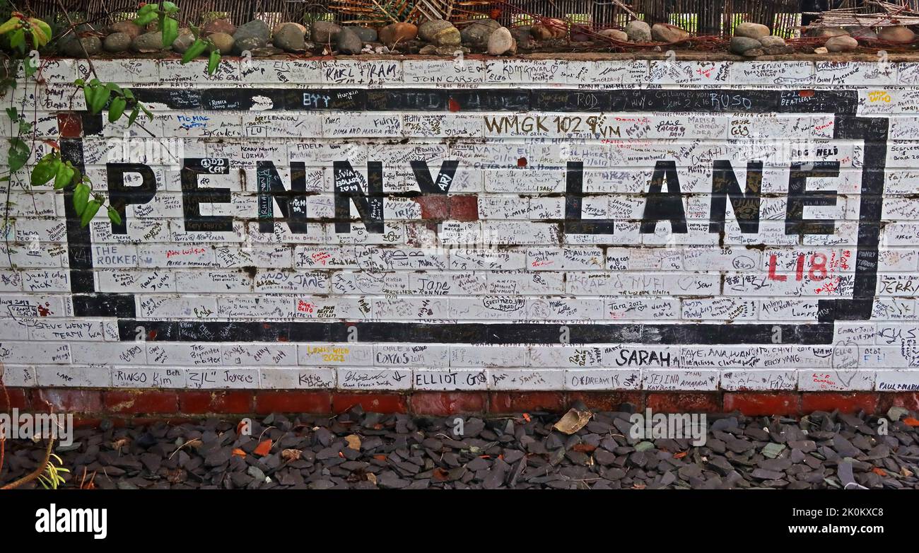Panneau Penny Lane au Penny Lane Development Trust, 70 Penny LN, Liverpool, Merseyside, Angleterre, ROYAUME-UNI, L18 1BW Banque D'Images