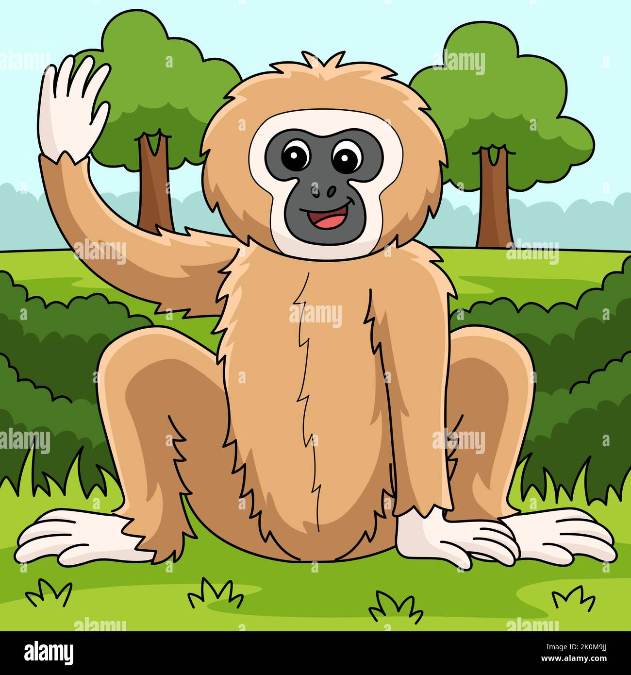 Illustration du dessin animé de couleur animale Gibbon Illustration de Vecteur