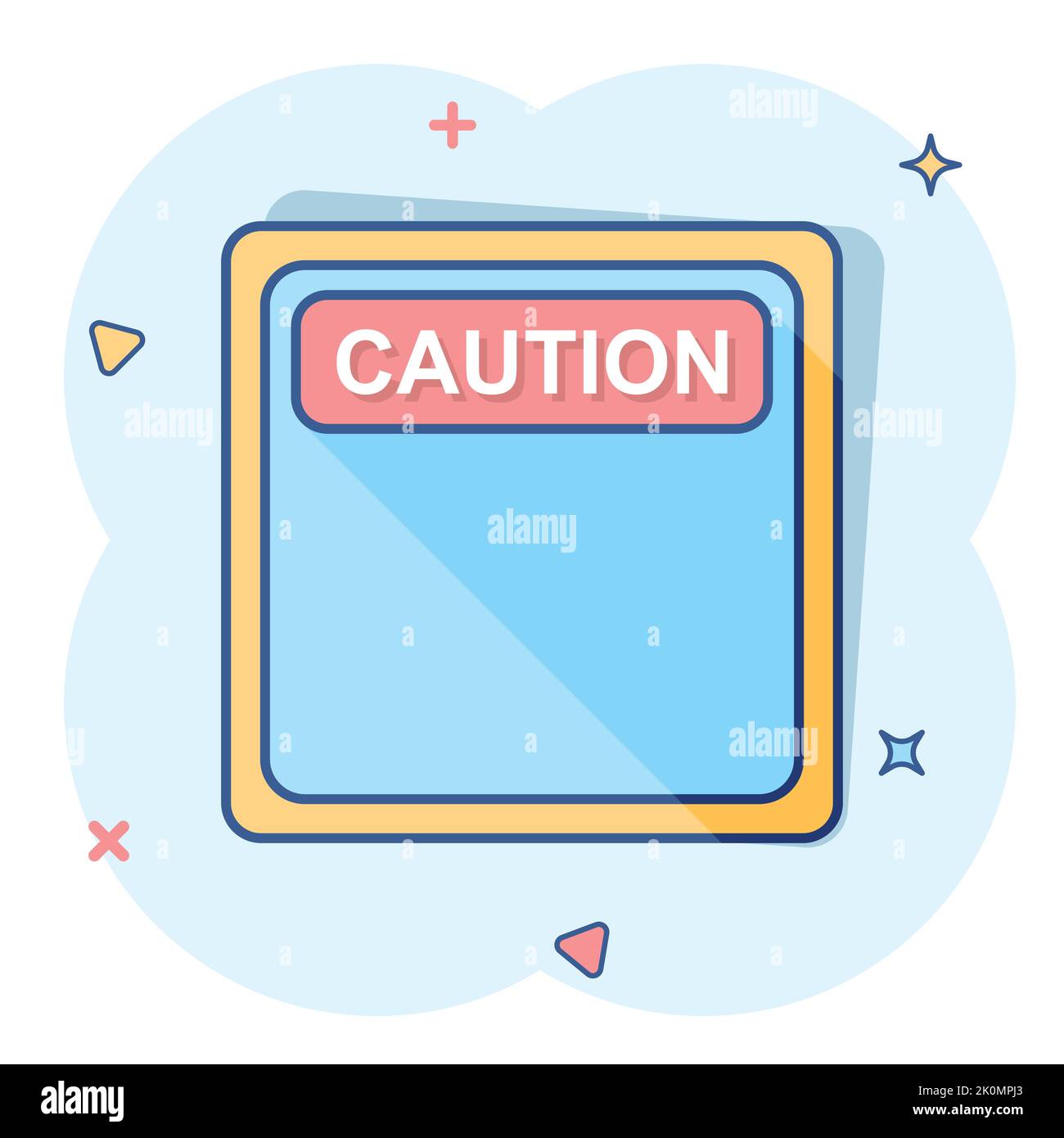 L'icône d'avertissement, attention dans le style comique. Cartoon vector alarme Danger illustration sur fond blanc. Concept d'entreprise risque d'alerte l'effet splash. Illustration de Vecteur