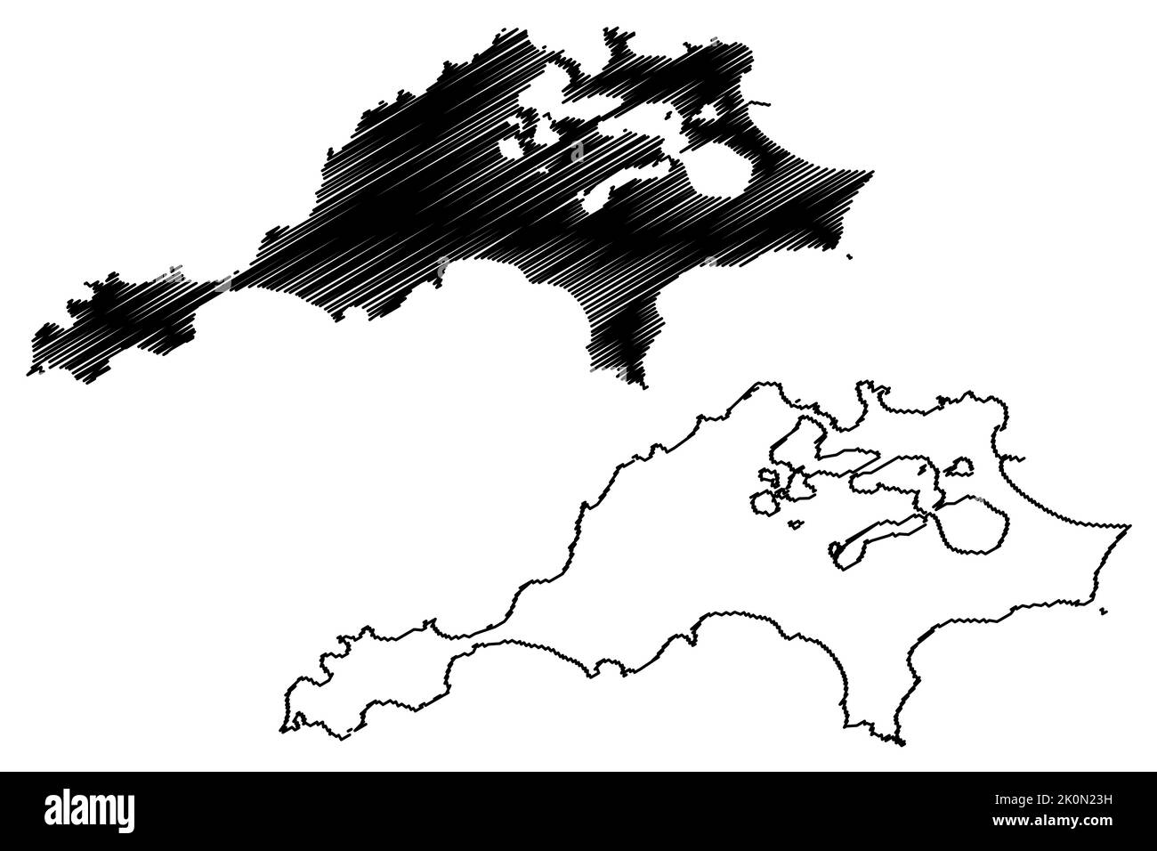 Île de Rottnest (Australie occidentale, Commonwealth d'Australie, Océan Indien) carte illustration vectorielle, scribble sketch carte Wadjemup Illustration de Vecteur