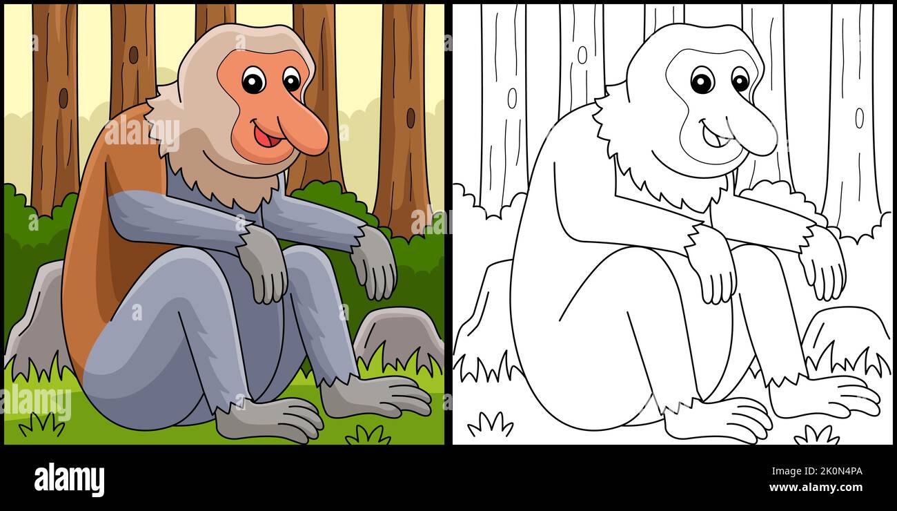 Illustration de la page de coloriage animal de singe probascis Illustration de Vecteur