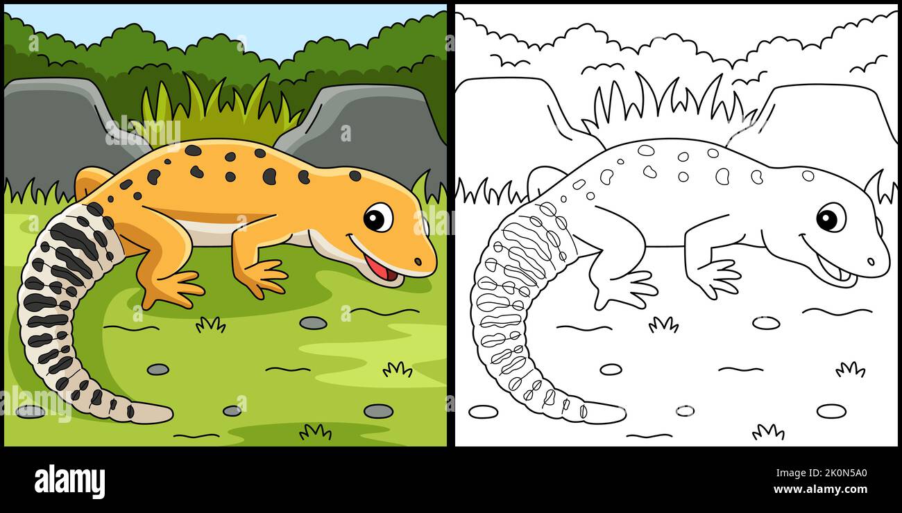 Illustration de la page de coloriage animal de Leopard Gecko Illustration de Vecteur