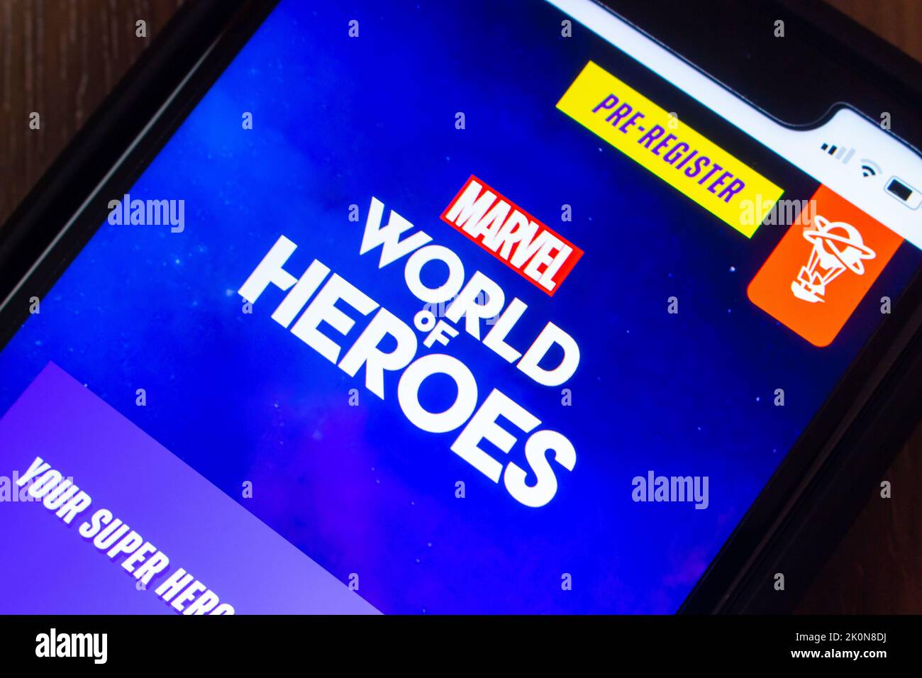 Vancouver, CANADA - septembre 11 2022 : SITE WEB MARVEL World of Heroes sur iPhone. MARVEL & Niantic s'est associé pour lancer AR Mobile Game MARVEL World of Heroes Banque D'Images