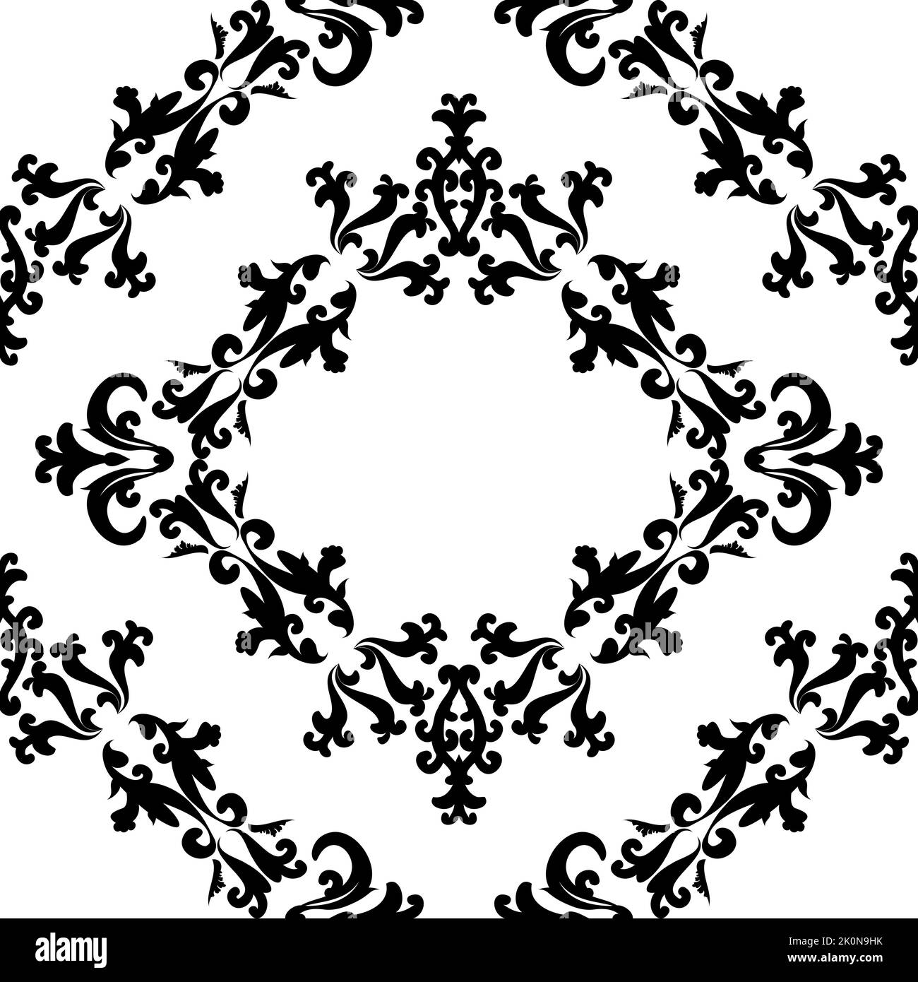 Motif sans couture avec tourbillons. Motif Mehndi. Abstraction en noir et blanc dans le style damassé. Illustration vectorielle. Illustration de Vecteur