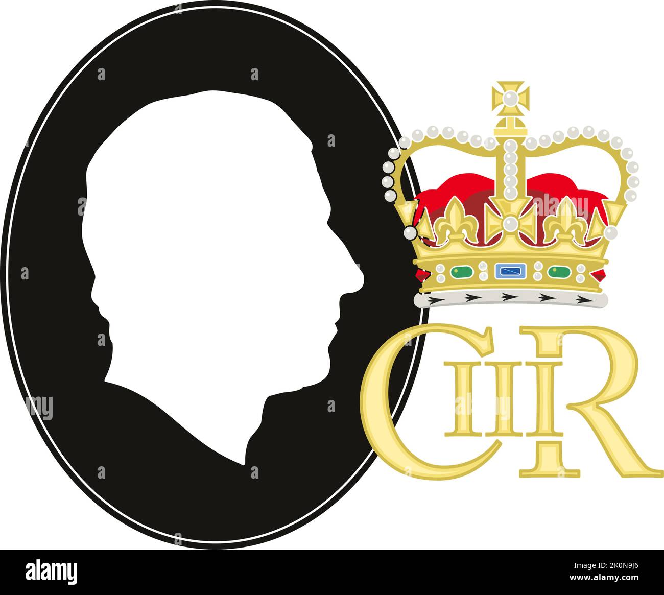 Charles III Roi du Royaume-Uni, couronnement 2022, silhouette de portrait et monogramme, illustration vectorielle Illustration de Vecteur