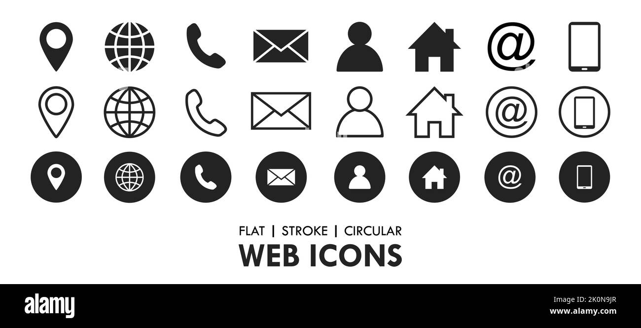 Icône Web circulaire tracé plat essentiel définir le bouton emplacement du contact téléphonique Illustration de Vecteur
