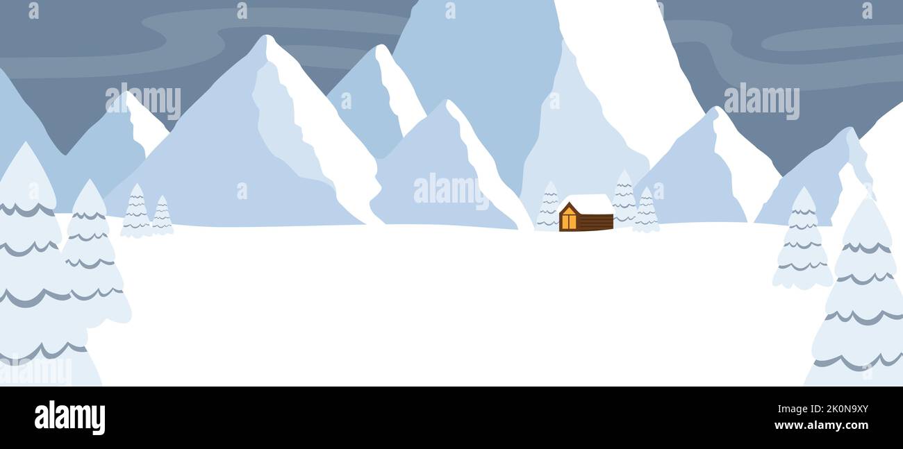 Hiver montagnes paysage paysage, fond de la nature avec des rochers et des arbres gelés. Illustration vectorielle de dessin animé Illustration de Vecteur