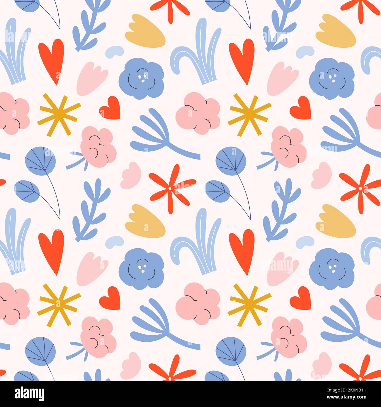 Motif fleuri simple avec motifs en coton, plantes et caniche abstraits, imprimé féminin dans des couleurs pastel, décoration minimaliste tendance Illustration de Vecteur