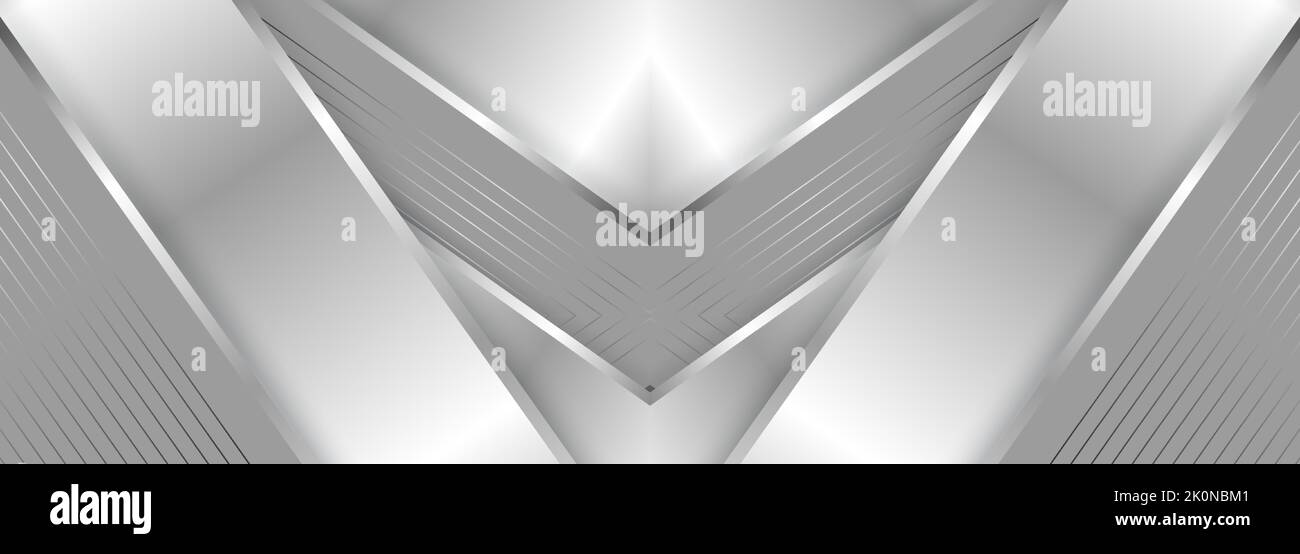 Large arrière-plan abstrait de luxe avec lignes de dégradé argentées flèches et ombres triangulaires. Grande bannière moderne couleur argent clair avec angles Illustration de Vecteur