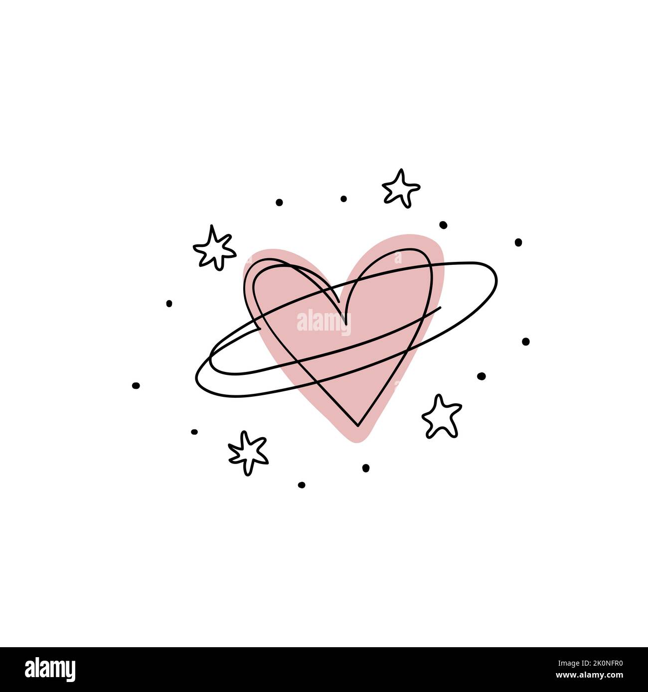 Planète en forme de cœur avec étoiles, dessin à la main sans fin. Icône linéaire sur fond blanc, concept d'amour de soi, aide et soutien, famille. Vecteur plat Ill Illustration de Vecteur