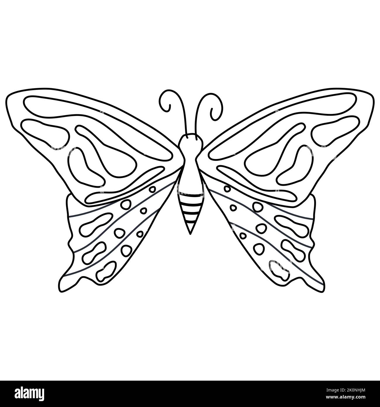 Conception d'art vectoriel noir et blanc mignon avec illustration dessinée à la main par insecte papillon pour livre de coloriage Illustration de Vecteur
