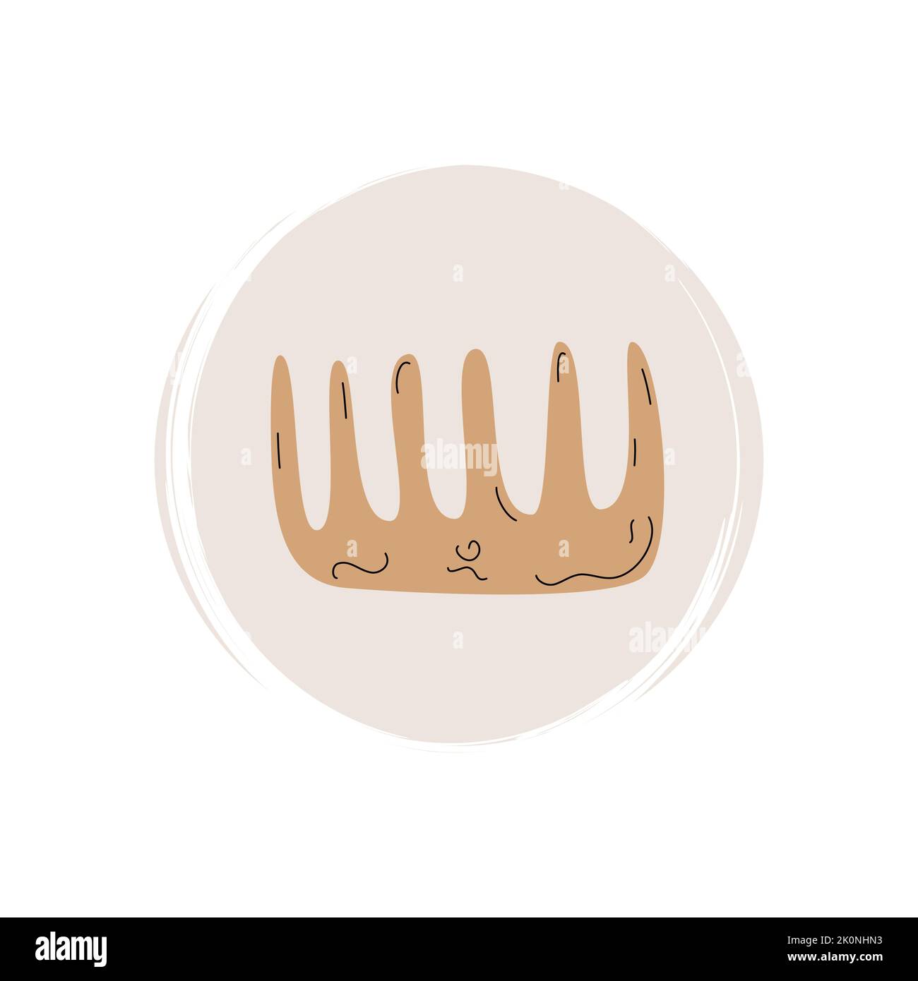 Logo mignon ou vecteur d'icône avec peigne en bois de bambou écologique ou brosse à cheveux, illustration sur cercle avec texture de pinceau, pour histoire de médias sociaux et highli Illustration de Vecteur