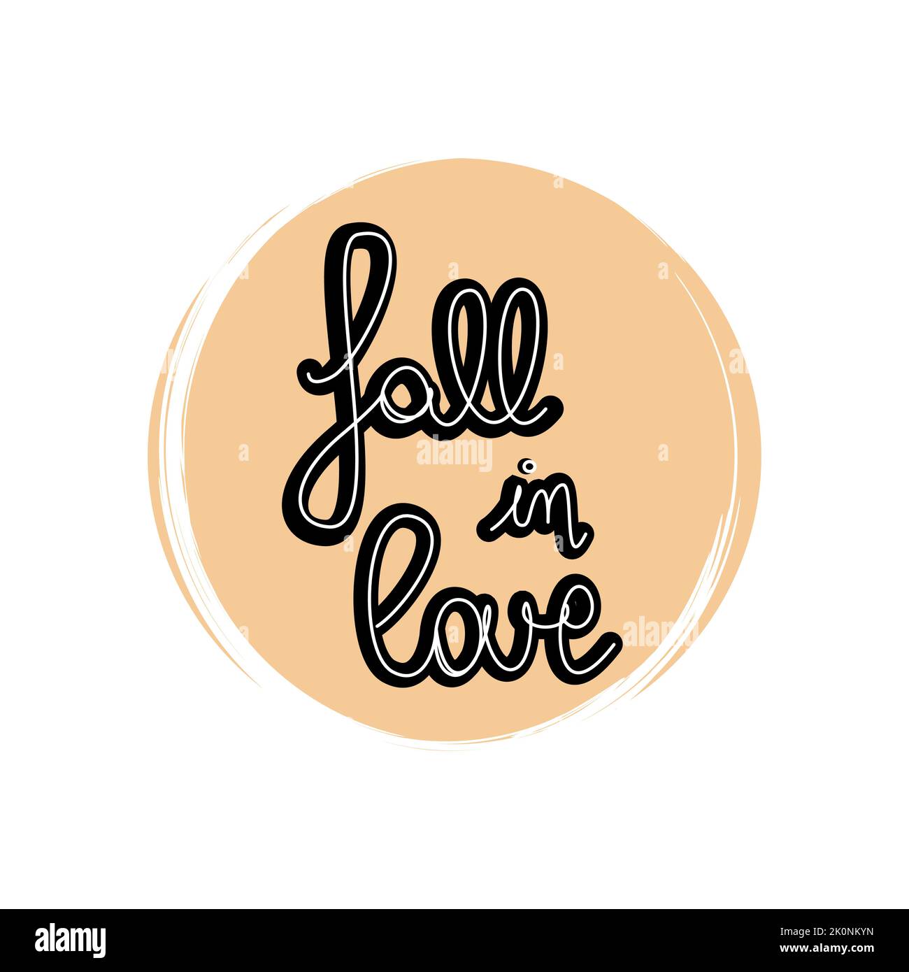Mignon lettrage dessiné à la main automne Fall in Love Icon vector, illustration sur cercle avec texture de pinceau, pour l'histoire de médias sociaux et les faits saillants instagram Illustration de Vecteur