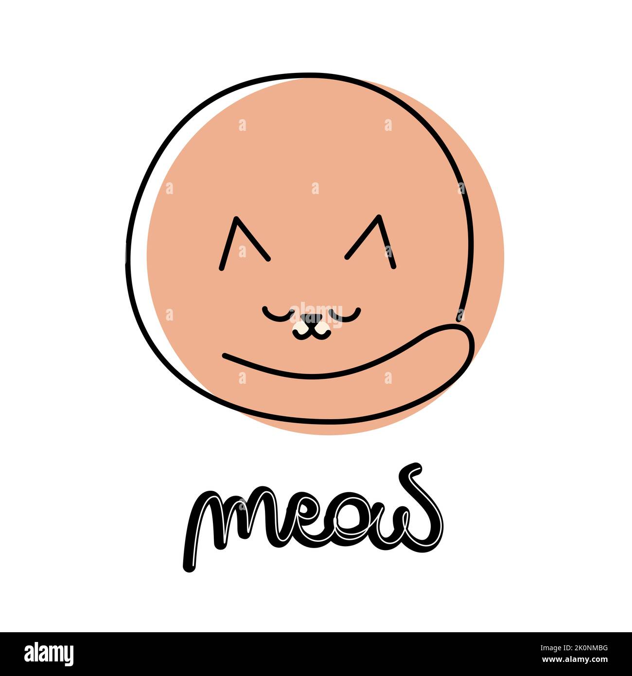 Mignon lettrage dessiné à la main texte meow avec illustration vectorielle minimale abstraite de chat Illustration de Vecteur