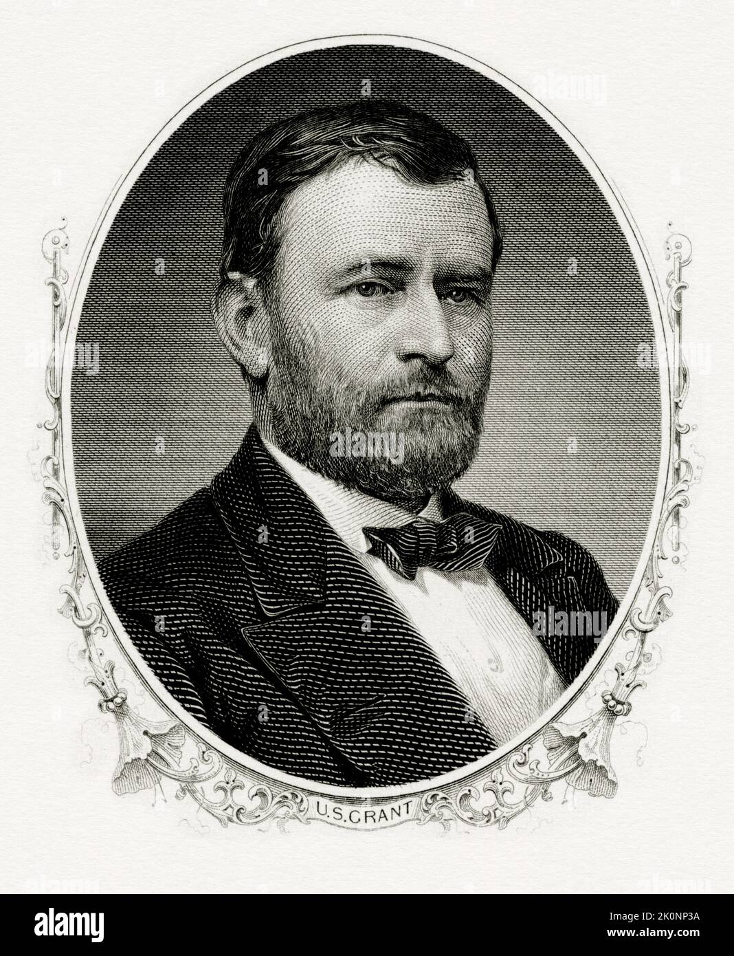 Un portrait gravé du président Ulysses Grant, président des États-Unis en 18th. Banque D'Images