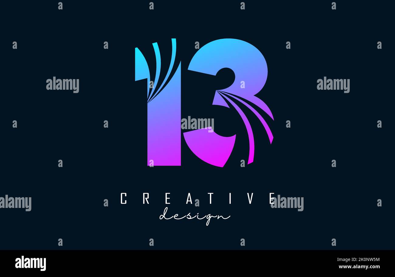 Logo Creative numéro 13 1 3 coloré avec lignes de pointe et design Road concept. Nombre avec conception géométrique. Illustration vectorielle avec numéro et cre Illustration de Vecteur