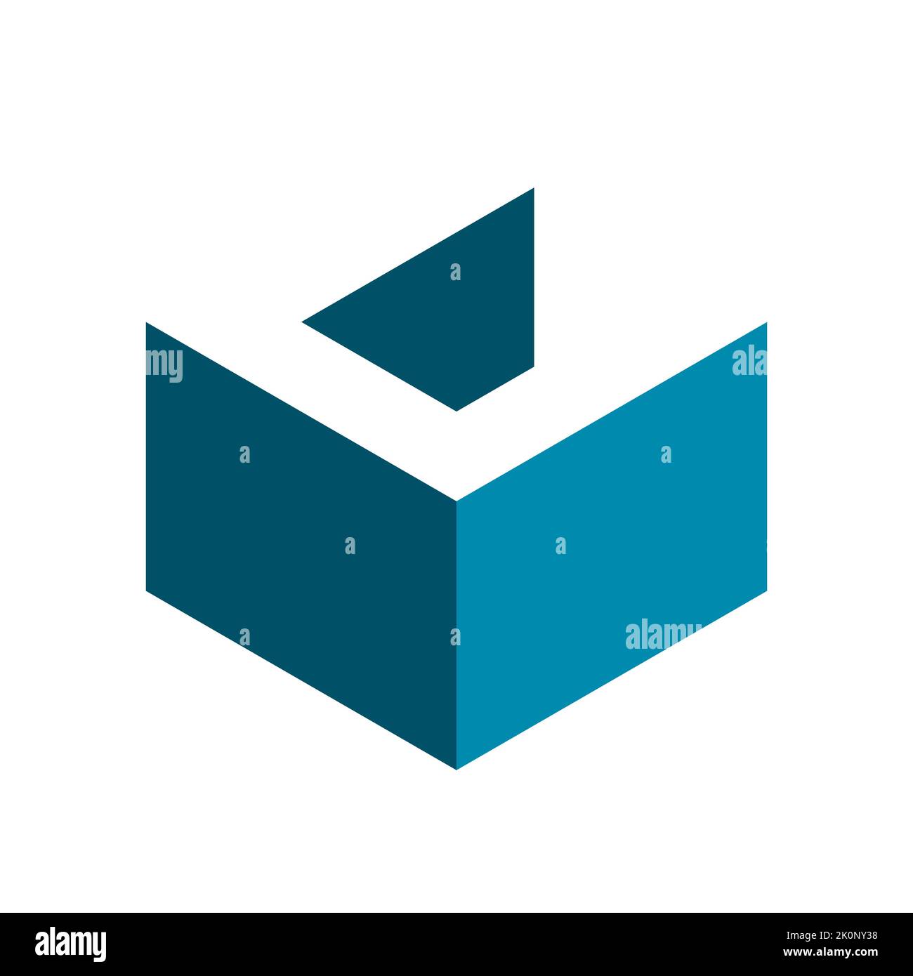 Logo cube lettre C. 3D forme de bloc isométrique avec effet d'ombre longue. Boîte bleue avec la lettre C blanche sur le dessus. Symbole de l'industrie de la construction. Vecteur Illustration de Vecteur