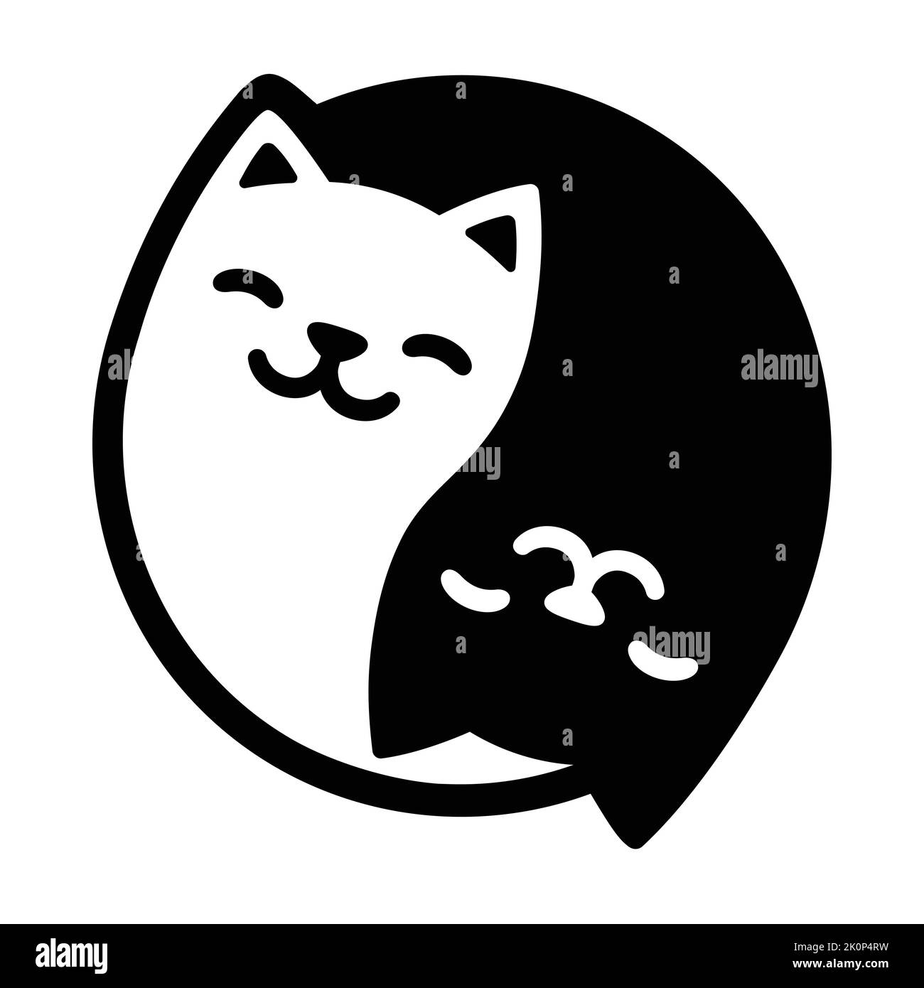 Yin Yang Cats. Chats noirs et blancs simples et mignons en forme de yinyang. Illustration vectorielle. Illustration de Vecteur