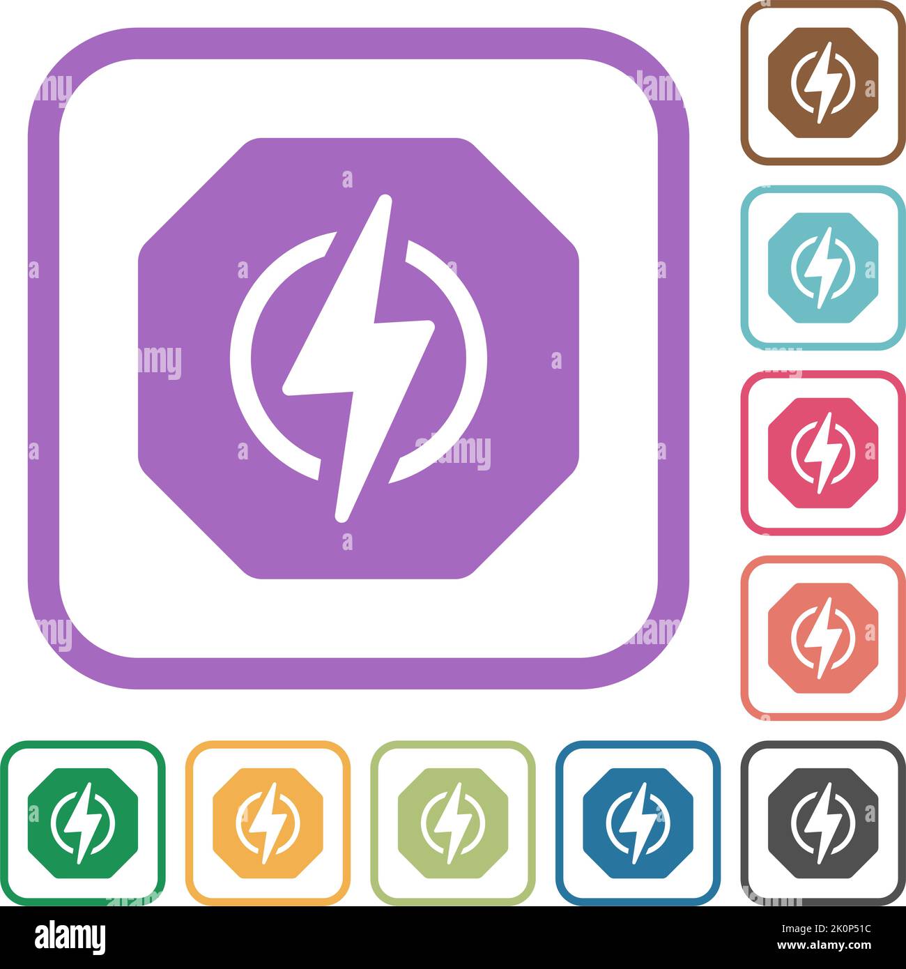 Symbole de sanction de l'énergie électrique en forme d'octogonal solide icônes simples en couleur cadres carrés arrondis sur fond blanc Illustration de Vecteur