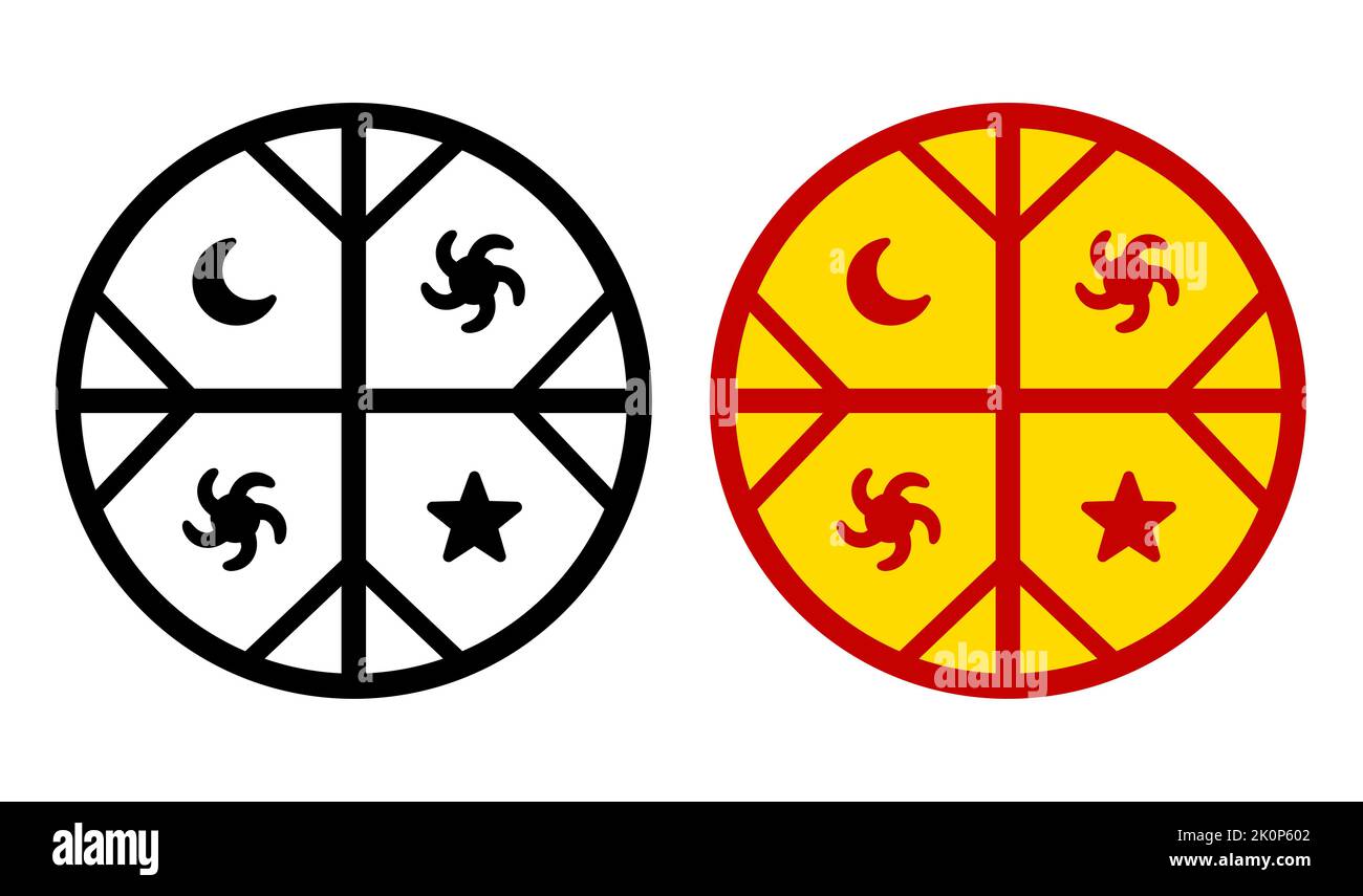 Kultun, symbole indigène du drapeau Mapuche, emblème de la Nation Mapuche. Icône et couleur noir et blanc. Illustration de clip art vectoriel. Illustration de Vecteur