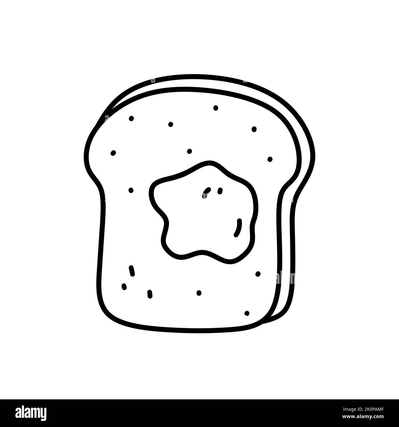 Toast beurré isolé sur fond blanc. Illustration vectorielle dessinée à la main, style doodle. Parfait pour différents motifs, cartes, décorations, logo, menu, recettes. Illustration de Vecteur