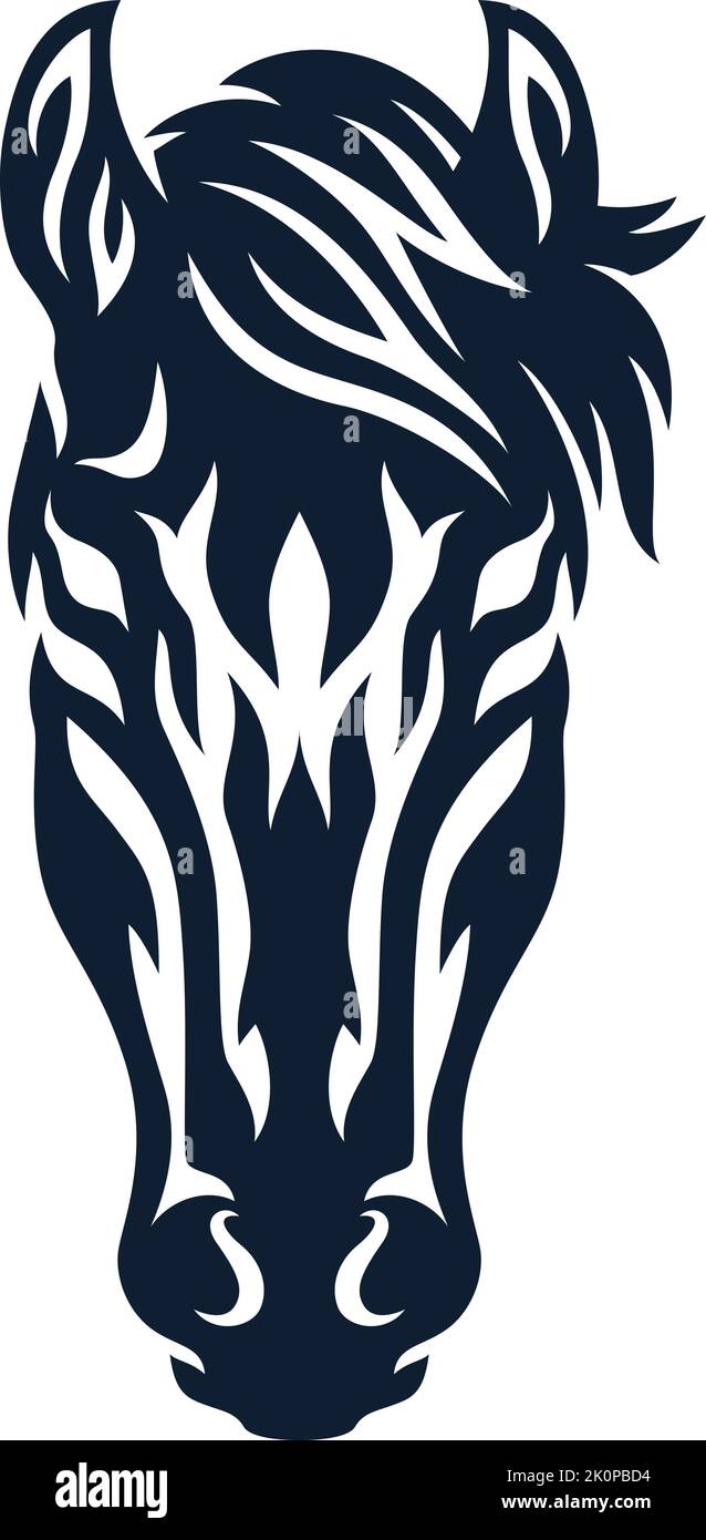 Vue de face du motif Tattoo de la tête du cheval Illustration de Vecteur
