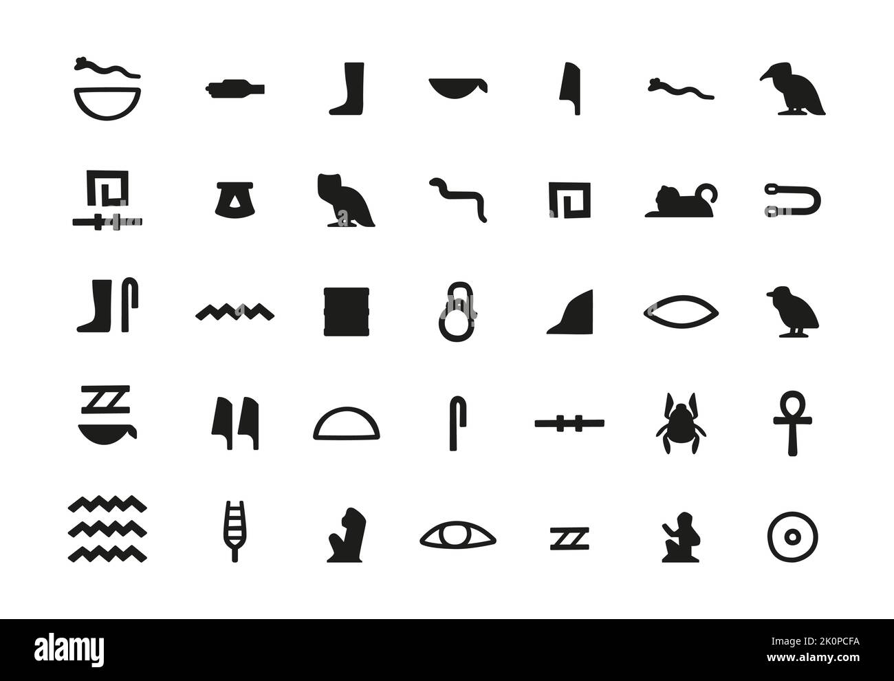 Symboles hiéroglyphiques anciens. Signes de hiéroglyphe égyptien, ancien manuscrit inscription symbolique lettrage décoratif histoire de l'Egypte concept. Ensemble de vecteurs. B Illustration de Vecteur