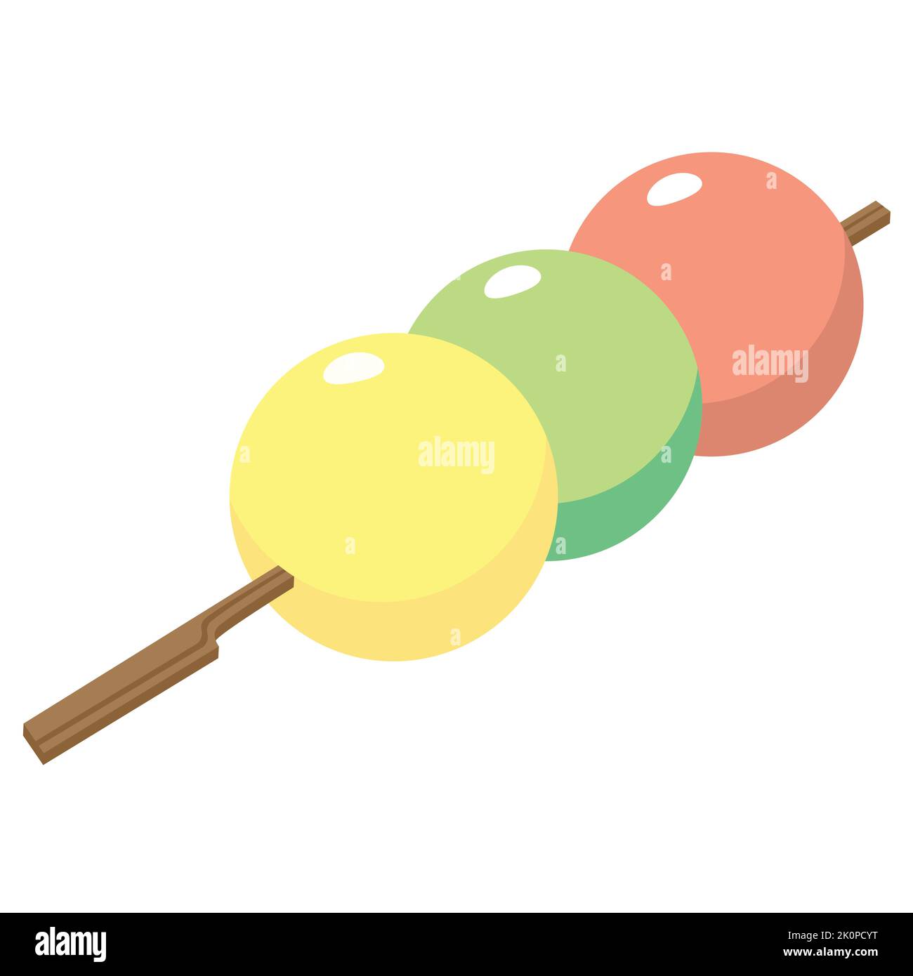 Dango de dessert japonais sous forme de trois boules sur un bâton. Vecteur sur fond blanc Illustration de Vecteur