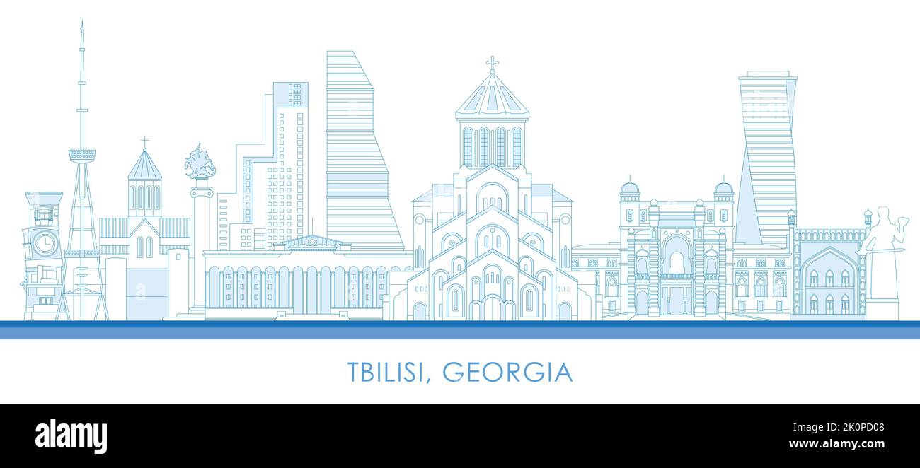 Outline Skyline panorama de la ville de Tbilissi, Géorgie - illustration vectorielle Illustration de Vecteur