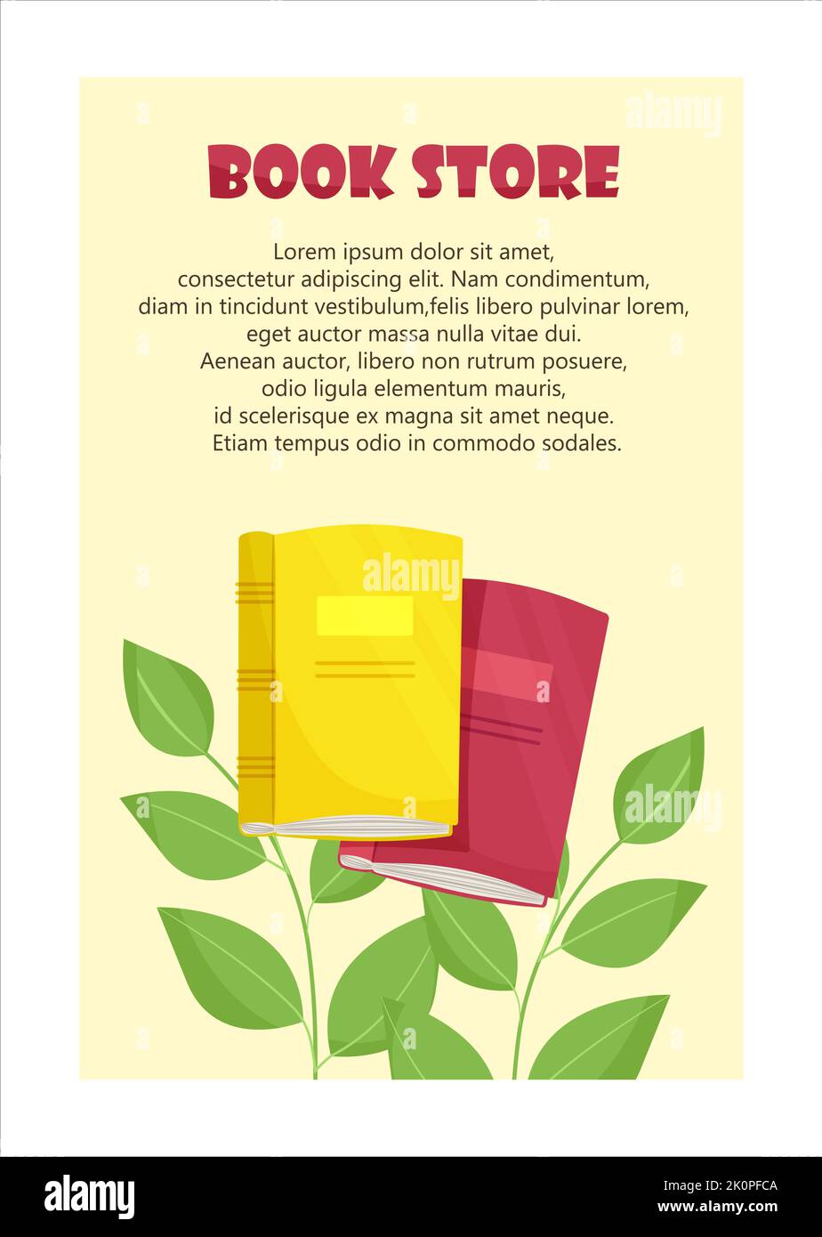 Livres sur les branches avec feuilles bannière pour la librairie. Les amoureux lisant le concept de livres. Illustration vectorielle de style plat Illustration de Vecteur