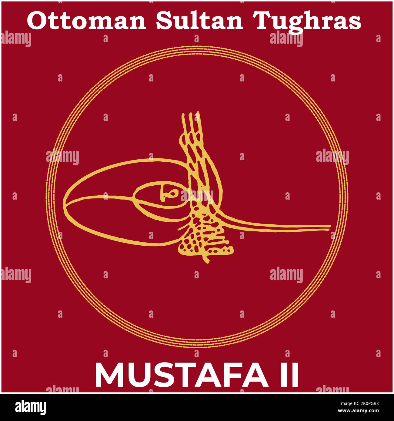 Image vectorielle avec signature Tughra du sultan ottoman de vingt-deuxième Mustafa II, Tughra de Mustafa II avec fond de peinture turc traditionnel. Illustration de Vecteur