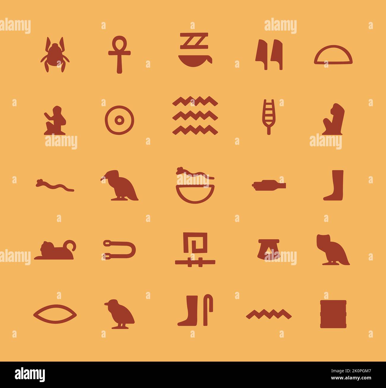 Hiéroglyphes égyptiens. Symboles de la lettre de l'Égypte antique