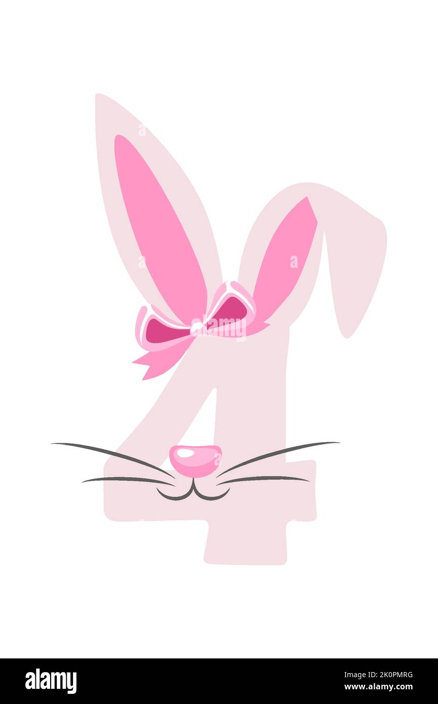 Lapin drôle numéro 4 pour les enfants. Quatre chiffres sous forme de lapin. Apprenez à compter Illustration de Vecteur
