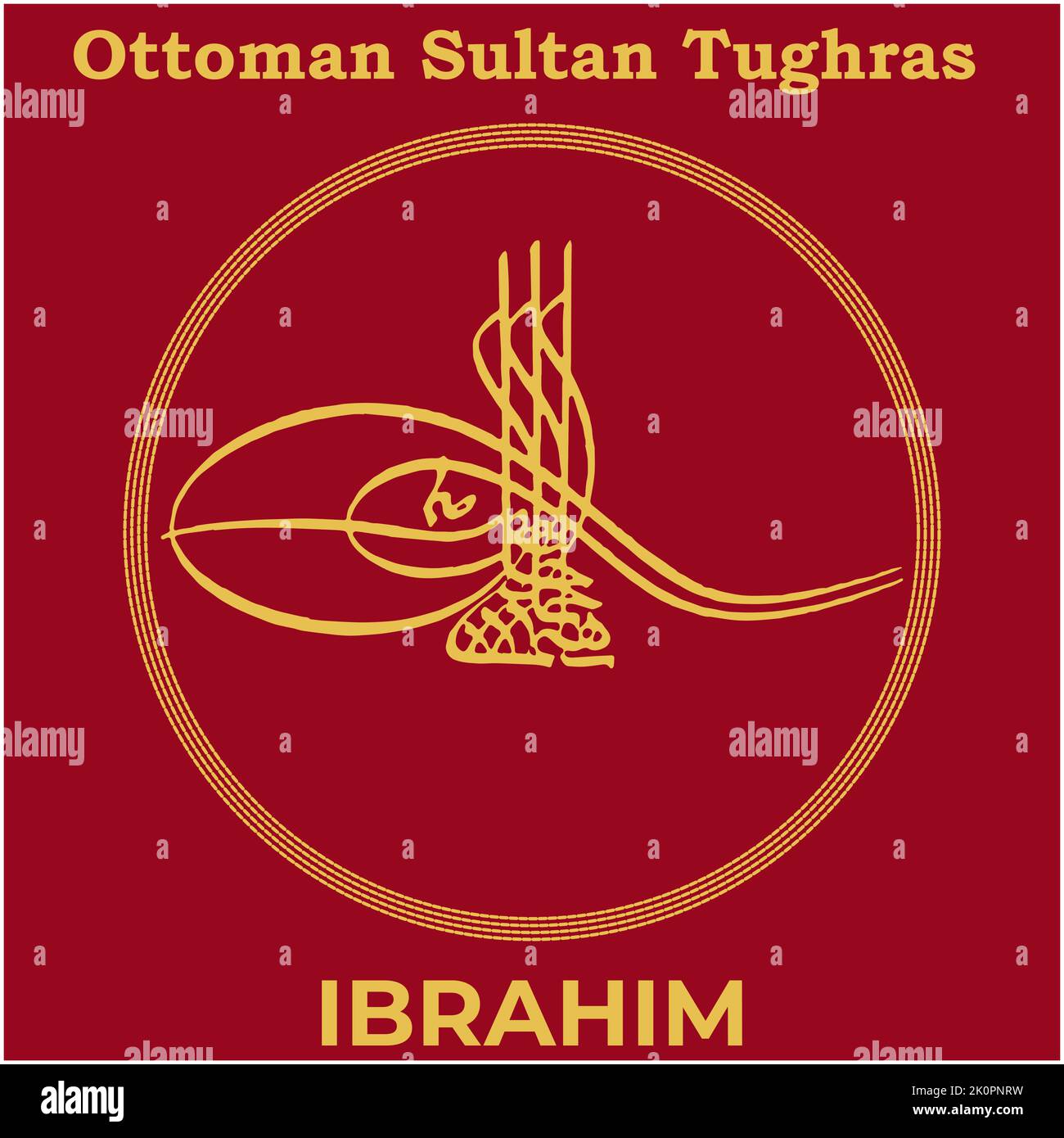 Image vectorielle avec la signature Tughra du dix-huitième Sultan ottoman Ibrahim, Tughra d'Ibrahim avec fond traditionnel turc de peinture. Illustration de Vecteur