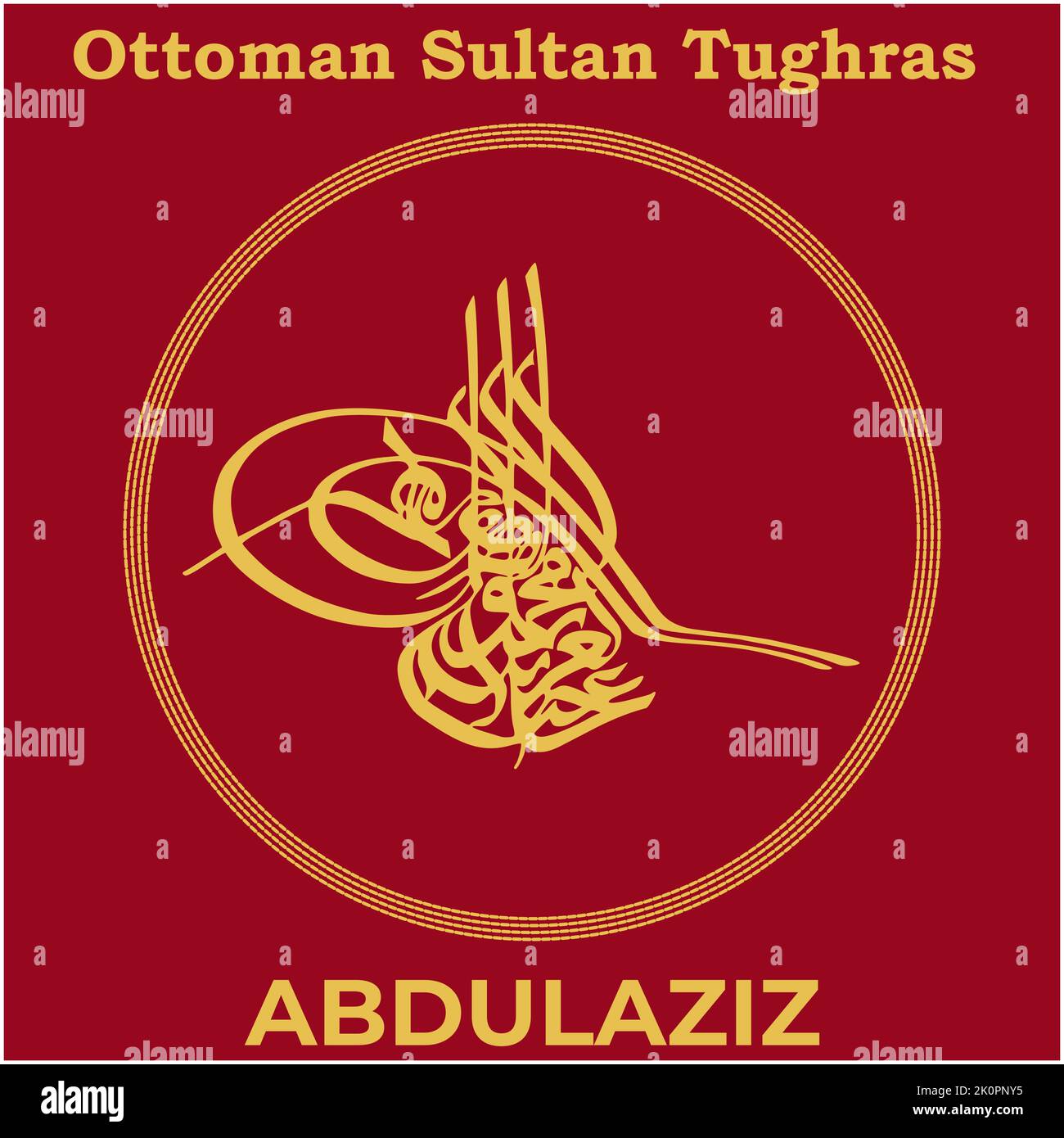 Image vectorielle avec signature Tughra du sultan ottoman de trente-deuxième Abdulaziz, Tughra d'Abdulaziz avec fond de peinture turc traditionnel. Illustration de Vecteur