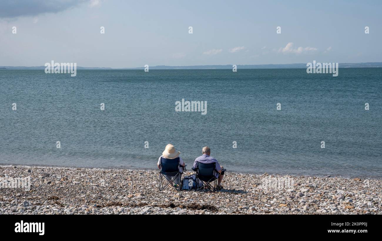 Je vous souhaite d'être ici vacanciers sur la plage de West Shore à Llandudno, sur la côte du nord du pays de Galles, au Royaume-Uni. Banque D'Images