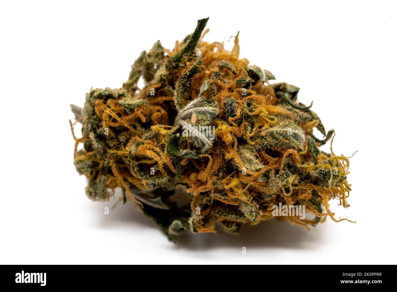 Pollen d'une fleur de cannabis isolée sur fond blanc Banque D'Images