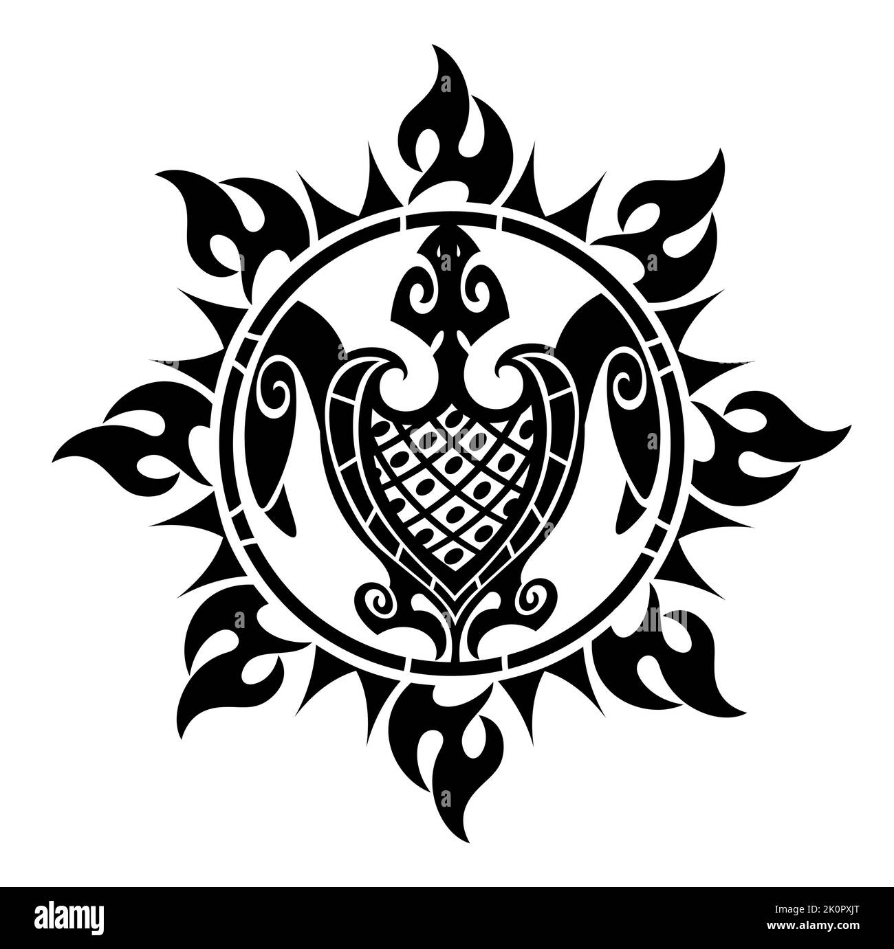 Illustration décorative de tortue tattoo de style maori. Motif tortue tattoo. Résumé de l'affiche pour tasse, t-shirt, étui pour téléphone. Idéal pour l'impression, les affiches, les t-s. Illustration de Vecteur