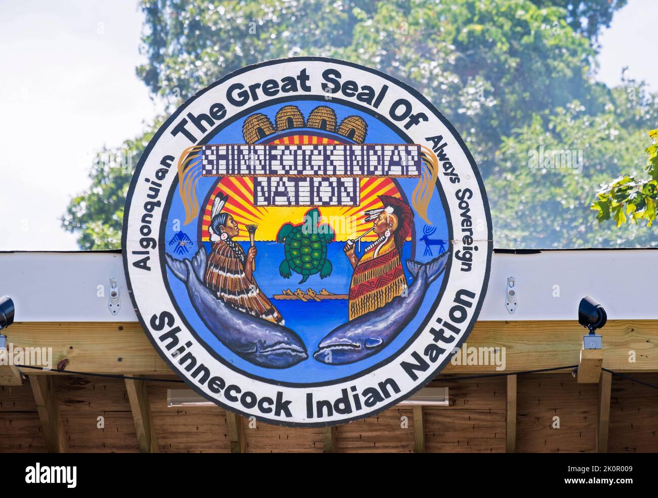 Le Grand Sceau de la nation indienne de Shinnecock à Southampton, long Island, New York. Banque D'Images