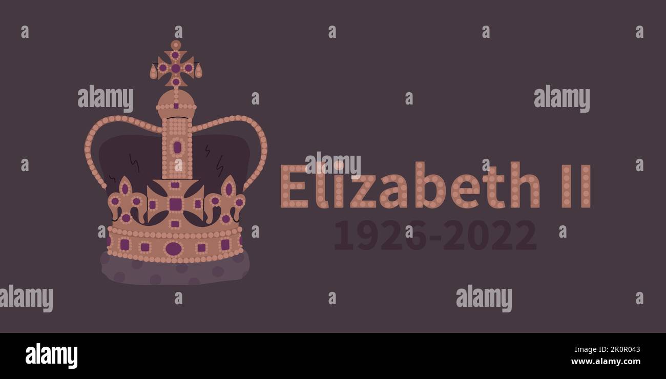 Couronne de la reine Elizabeth II Vector bunner pleure la mort de la reine de Grande-Bretagne en 2022. Illustration de Vecteur
