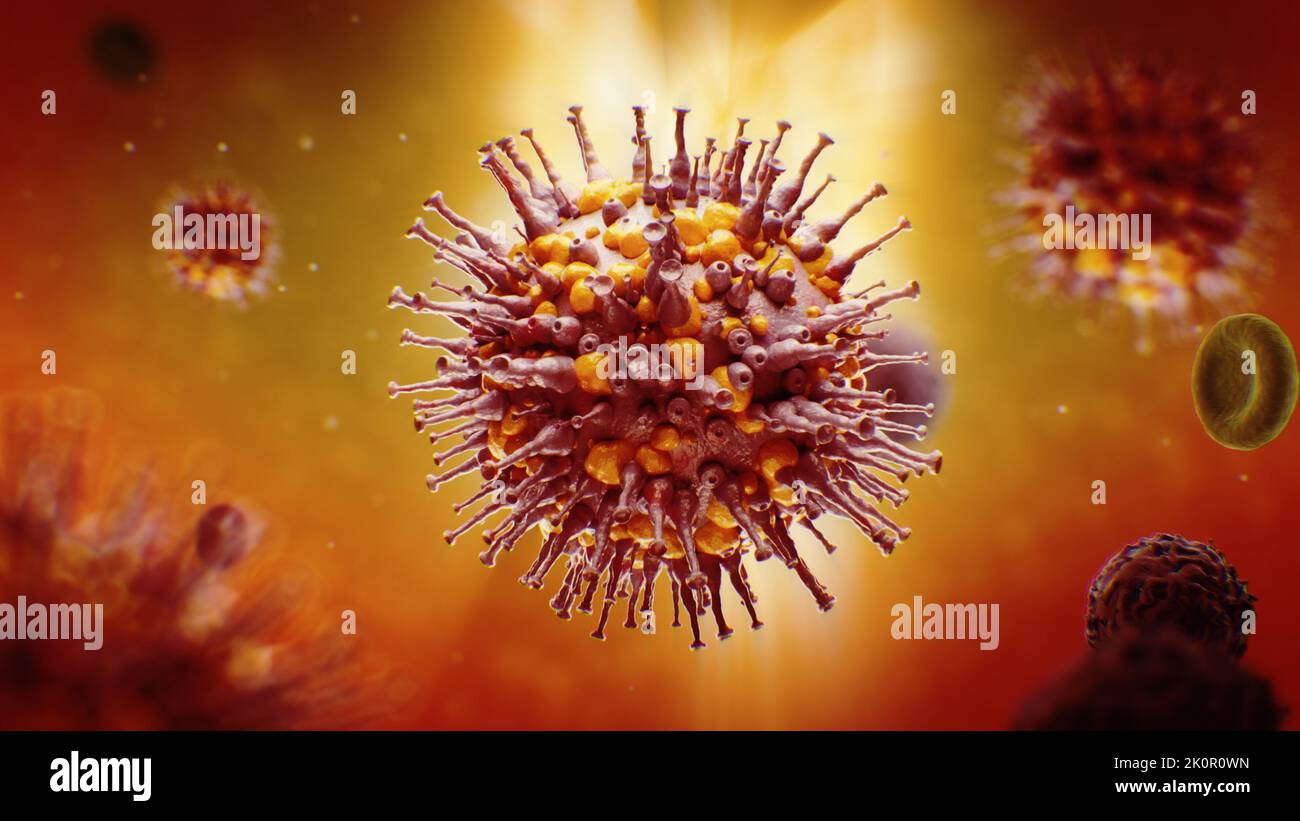 3D faire la visualisation du virus dans le corps humain dans le sang. L'animation peut être utilisée pour présenter la varicelle ou le covid 19 ou diverses autres maladies infectieuses. Banque D'Images 3D faire la visualisation du virus dans le corps humain dans le sang. L'animation peut être utilisée pour présenter la varicelle ou le covid 19 ou diverses autres maladies infectieuses. Banque D'Images