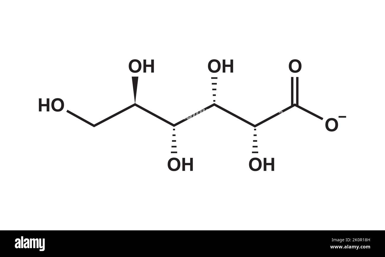 D-Gluconate (C6H11O7) structure chimique. Illustration vectorielle. Illustration de Vecteur