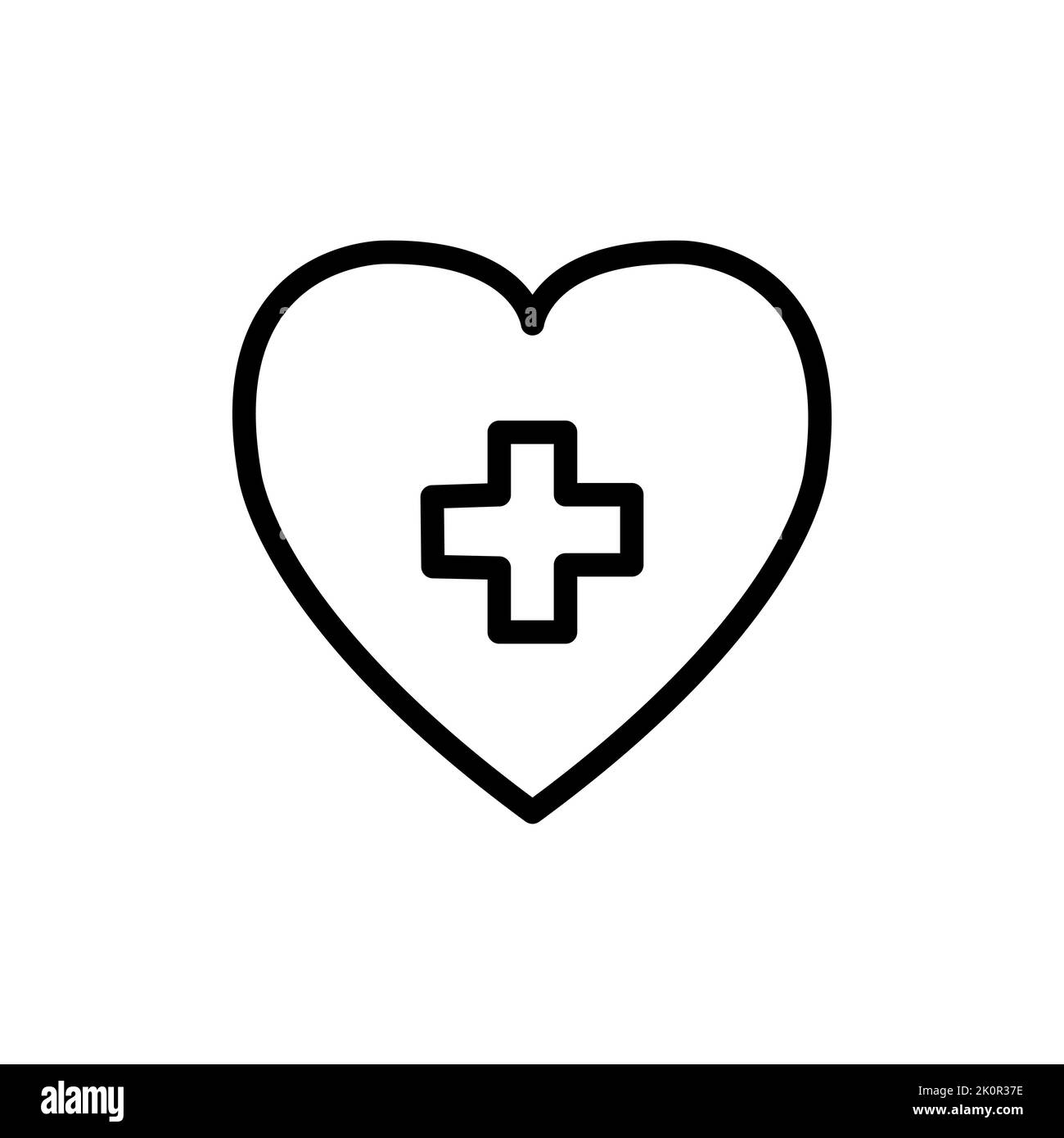 Icône coeur avec croix à l'intérieur de l'icône linéaire fine ligne noire.icône coeur, healt Care concept signe vecteur sur fond blanc.simple medic support concept p Illustration de Vecteur