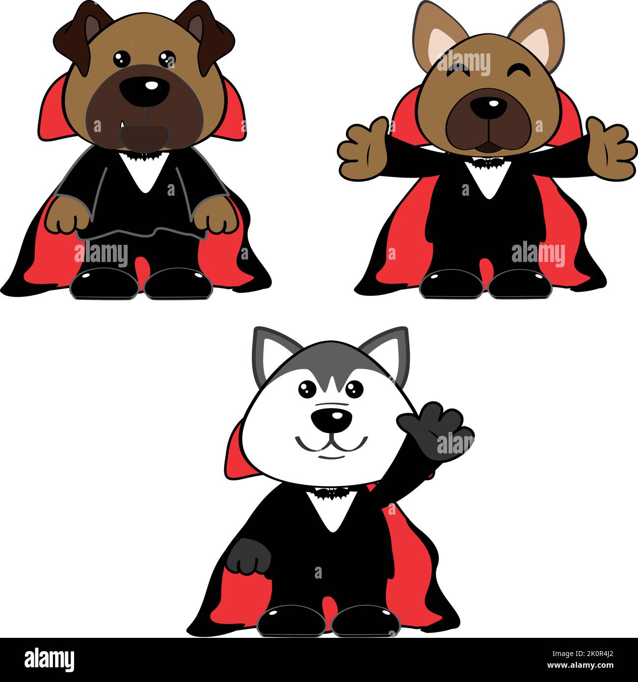 halloween dracula costume dessin animé chiens ensemble illustration en format vectoriel Illustration de Vecteur