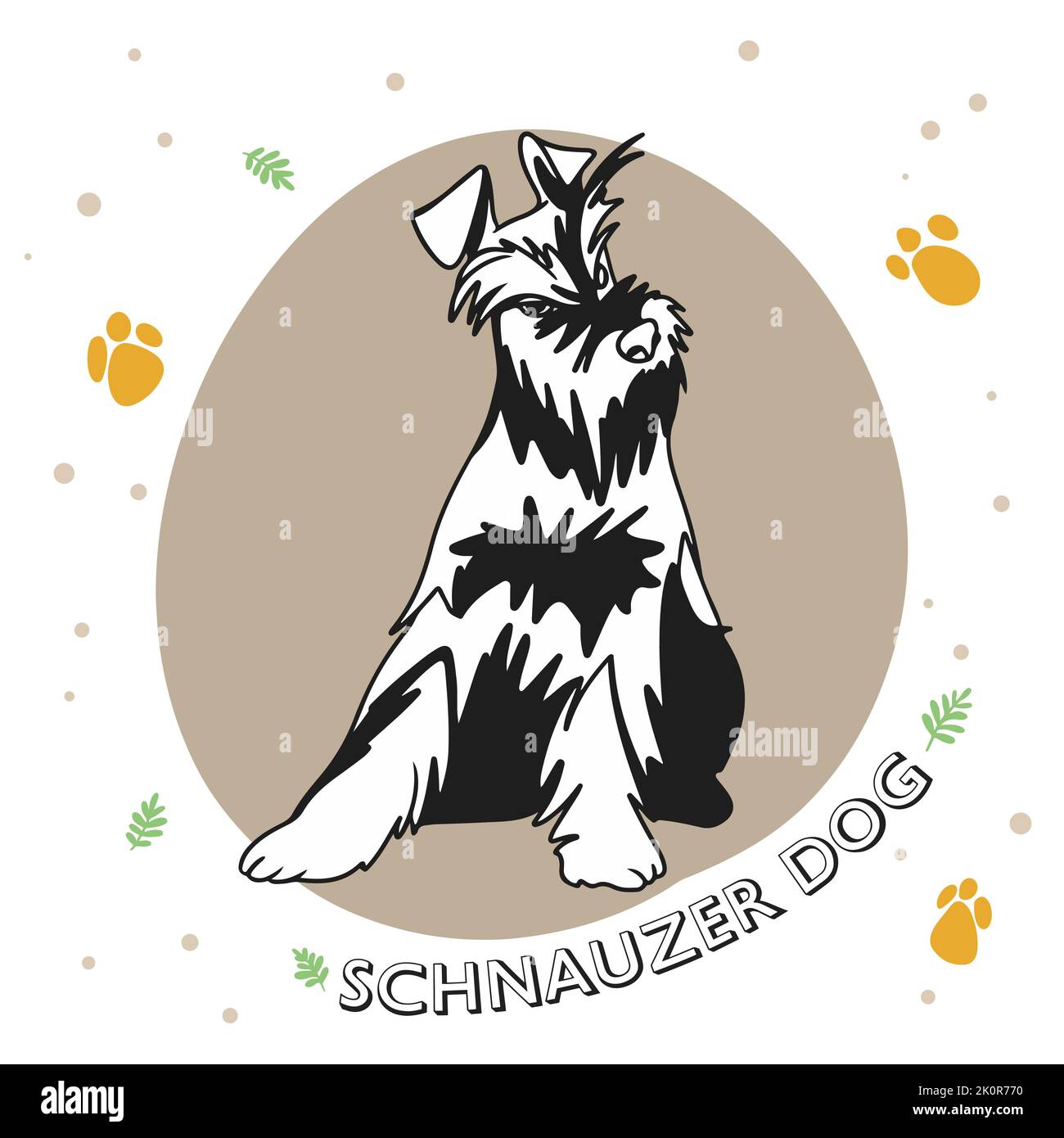 Chien race Schnauzer, pleine longueur, chiot drôle, mignon dessin de doodle Illustration de Vecteur