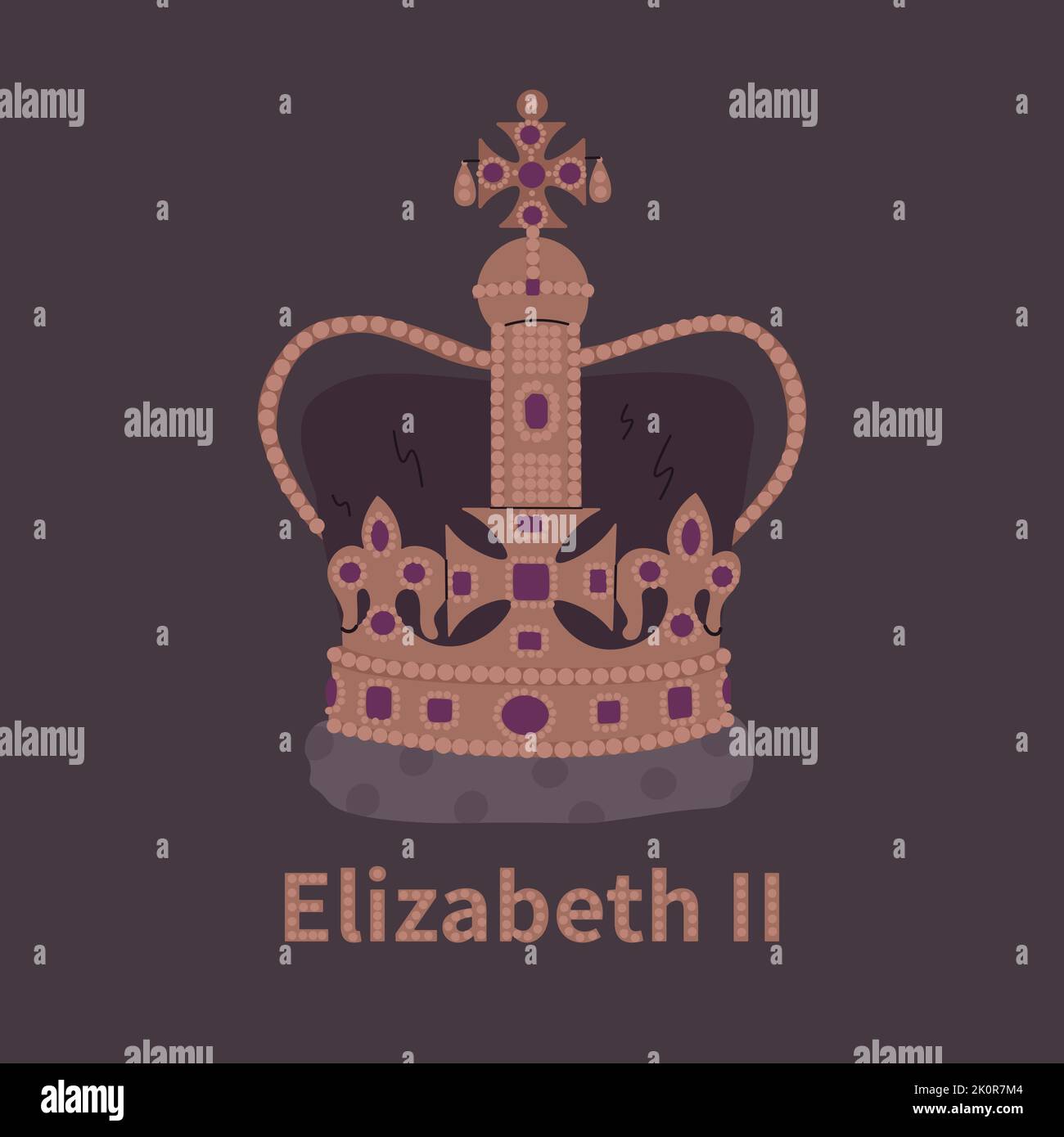 Couronne de la reine Elizabeth II Illustration vectorielle de la mort de la reine de Grande-Bretagne en 2022. Illustration de Vecteur