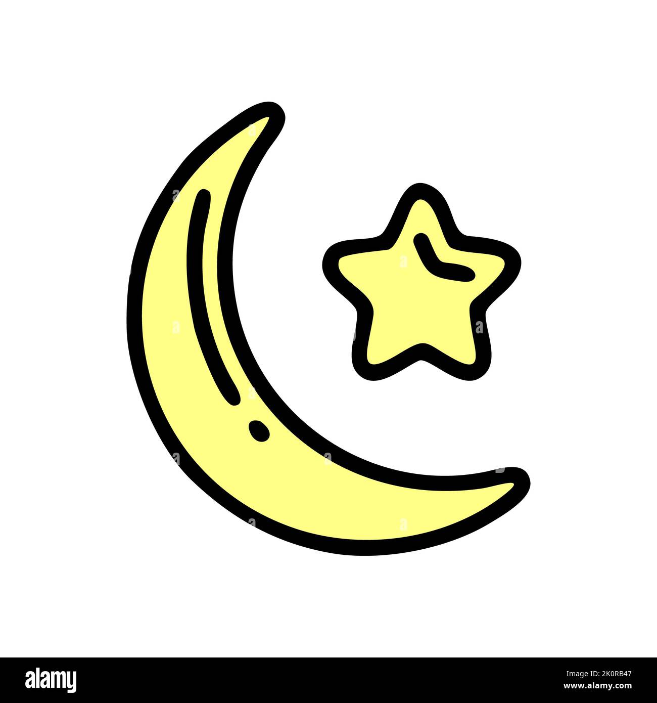 icône de lune en croissant isolée sur fond blanc de la collection du ramadan. icône de lune en croissant symbole de lune tendance et moderne pour logo, web, app, Banque D'Images