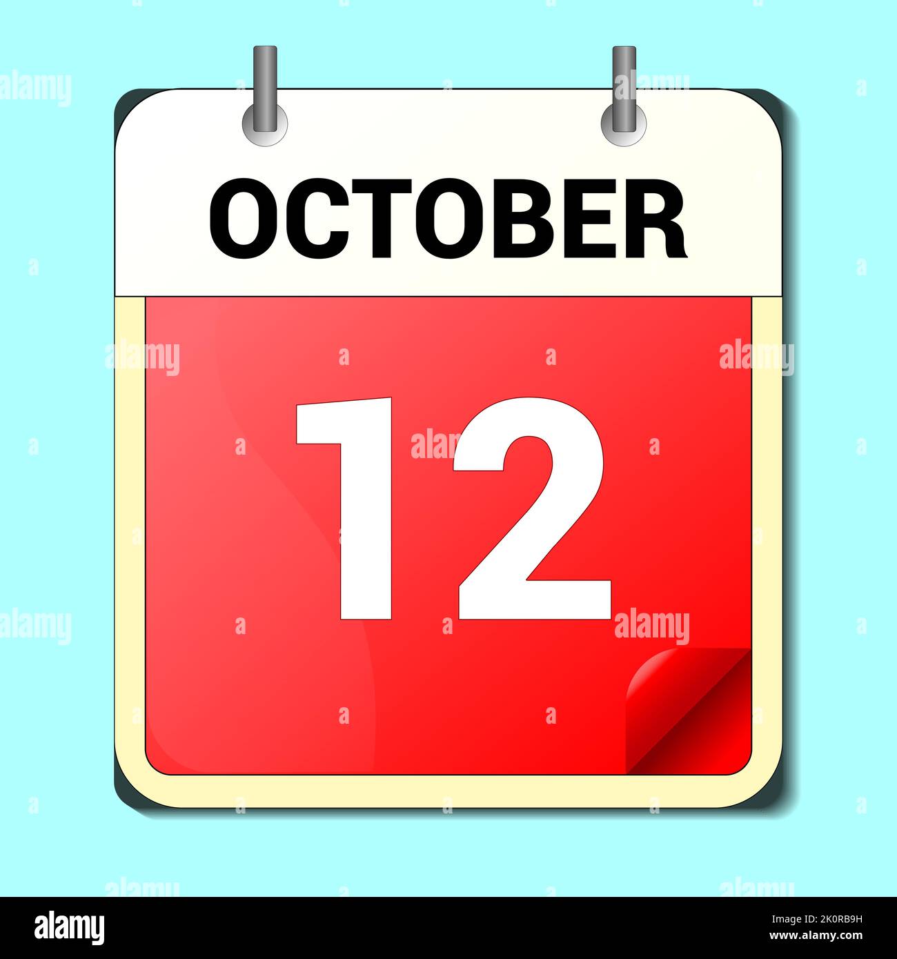 Vector Icon calendrier jour - 12 octobre. Jours de l'année illustration vectorielle style plat. Date jour du mois Dimanche, lundi, mardi, mercredi, jeudi Illustration de Vecteur